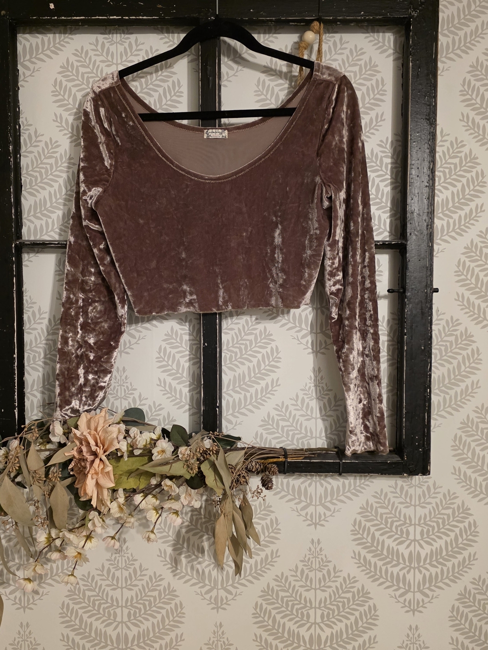 Free People Velvet Long-Sleeve Crop Top - Dusty Mauve